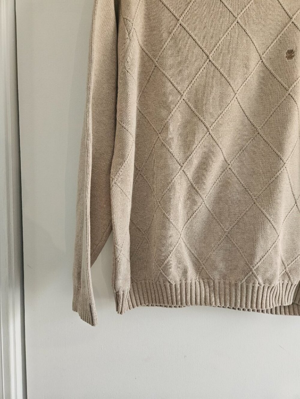 Izod Beige Cotton Knit Crewneck Large Pullover Sweater - Picture 5 of 8